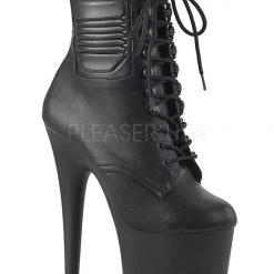 Pleaser USA Flamingo-1020PK 8inch Pleaser Biker Style Boots - Matte Black Shoes