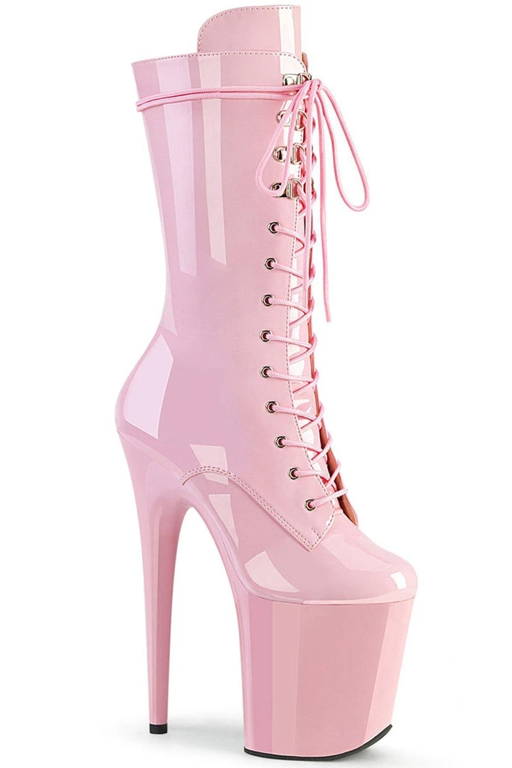 Pleaser USA Flamingo-1050 8inch Pleaser Boots - Patent Baby Pink 1 Pleaser USA Flamingo-1050 8inch Pleaser Boots - Patent Baby Pink
