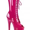 Shoes Pleaser USA Flamingo-1051 8inch Peep Toe Pleaser Boots - Patent Hot Pink