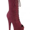 Pleaser USA Flamingo-1051FS Faux Suede 8inch Peep Toe Pleaser Boots - Burgundy Shoes