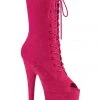 Pleaser USA Flamingo-1051FS Faux Suede 8inch Peep Toe Pleaser Boots - Hot Pink Shoes