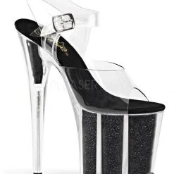 Pleaser USA Flamingo-808G Glitter Filled 8inch Pleasers - Black Shoes