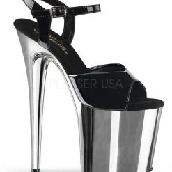 Pleaser USA Flamingo-809 8inch Pleasers - Black Patent/Chrome Shoes