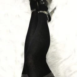 Lunalae Glimmer Band Thigh High Socks - Black/Silver