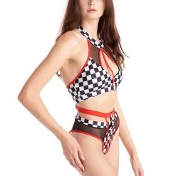 All Pole Wear Hamade Activewear Strappy High Waisted Bottoms - Checkered Print