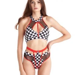 All Pole Wear Hamade Activewear Strappy High Waisted Bottoms - Checkered Print
