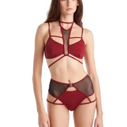 Hamade Activewear Strappy Halter Neck Top - Brick Red All Pole Wear