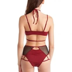 All Pole Wear Hamade Activewear High Waisted Mesh Garter Bottoms - Brick Red