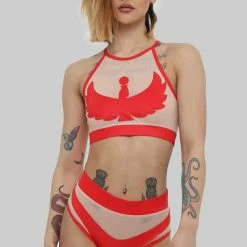 All Pole Wear Creatures Of XIX I S I S High Waisted Bottoms - Red With Sand Mesh