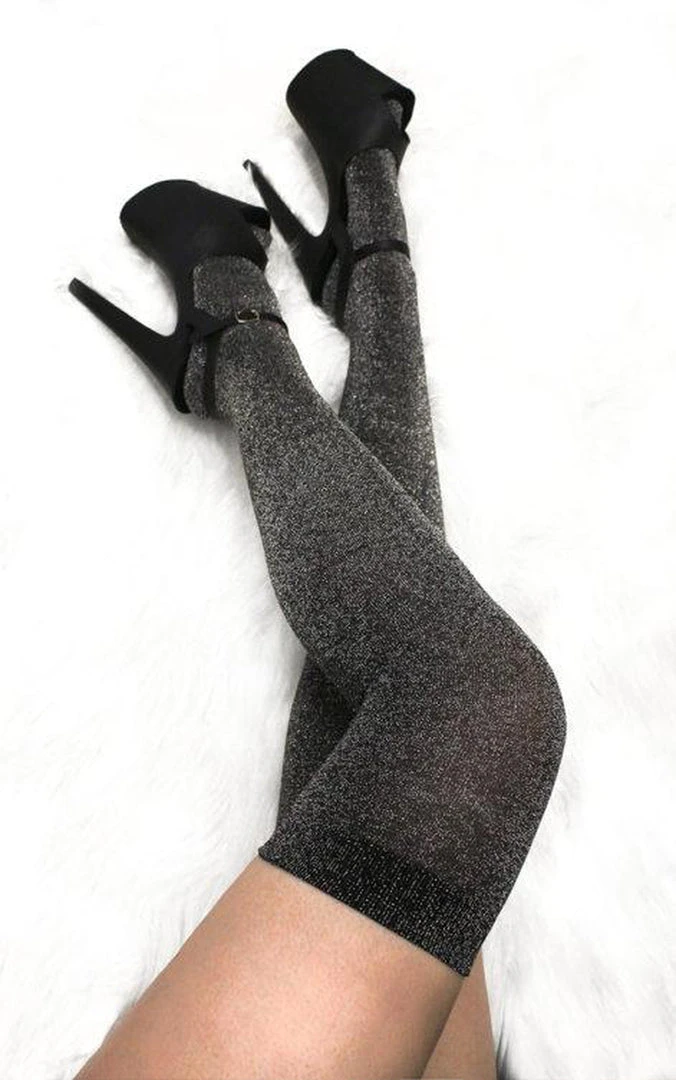 Lunalae Lurex Thigh High Socks - Black 2 Lunalae Lurex Thigh High Socks - Black