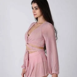 REV ACTIV Mesh Wrap Blouse - Pink All Pole Wear