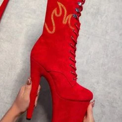 Shoes Hella Heels HellGirl Front Lace 8inch Boots - Red/Yellow