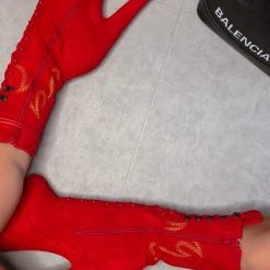 Hella Heels HellGirl Front Lace 7inch Boots - Red/Yellow