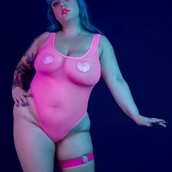 All Pole Wear Rolling Fierce Bodysuit - Neon Pink Mesh