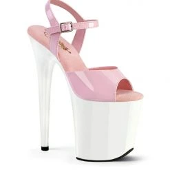 New In Pleaser USA Flamingo-809 8inch Pleasers - Patent Baby Pink/White