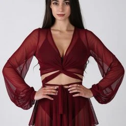 Back In Stock REV ACTIV Mesh Wrap Blouse - Wine
